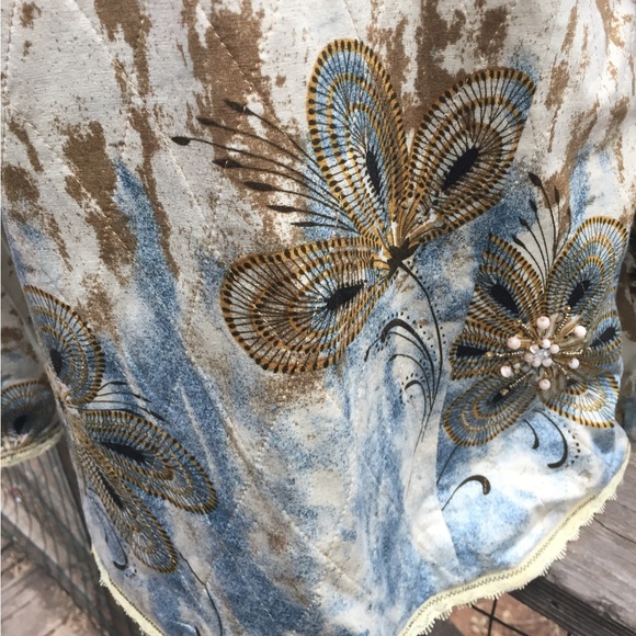 Morgan Cole gold/blue tie dye cream,embroidered collarless quilted jacket - Picture 6 of 11